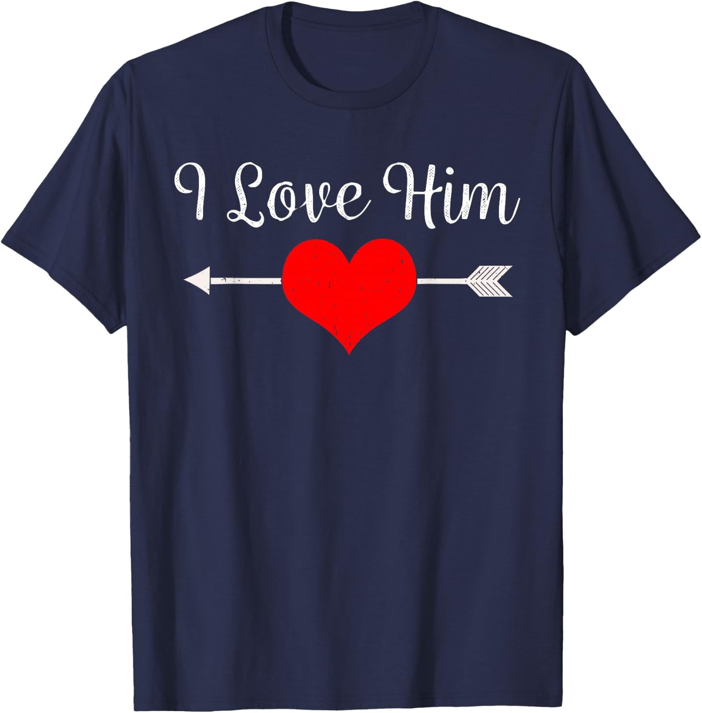 I Love Him Heart Matching Couple Valentine's Day Wedding T-Shirt - T-Shirt | Navy