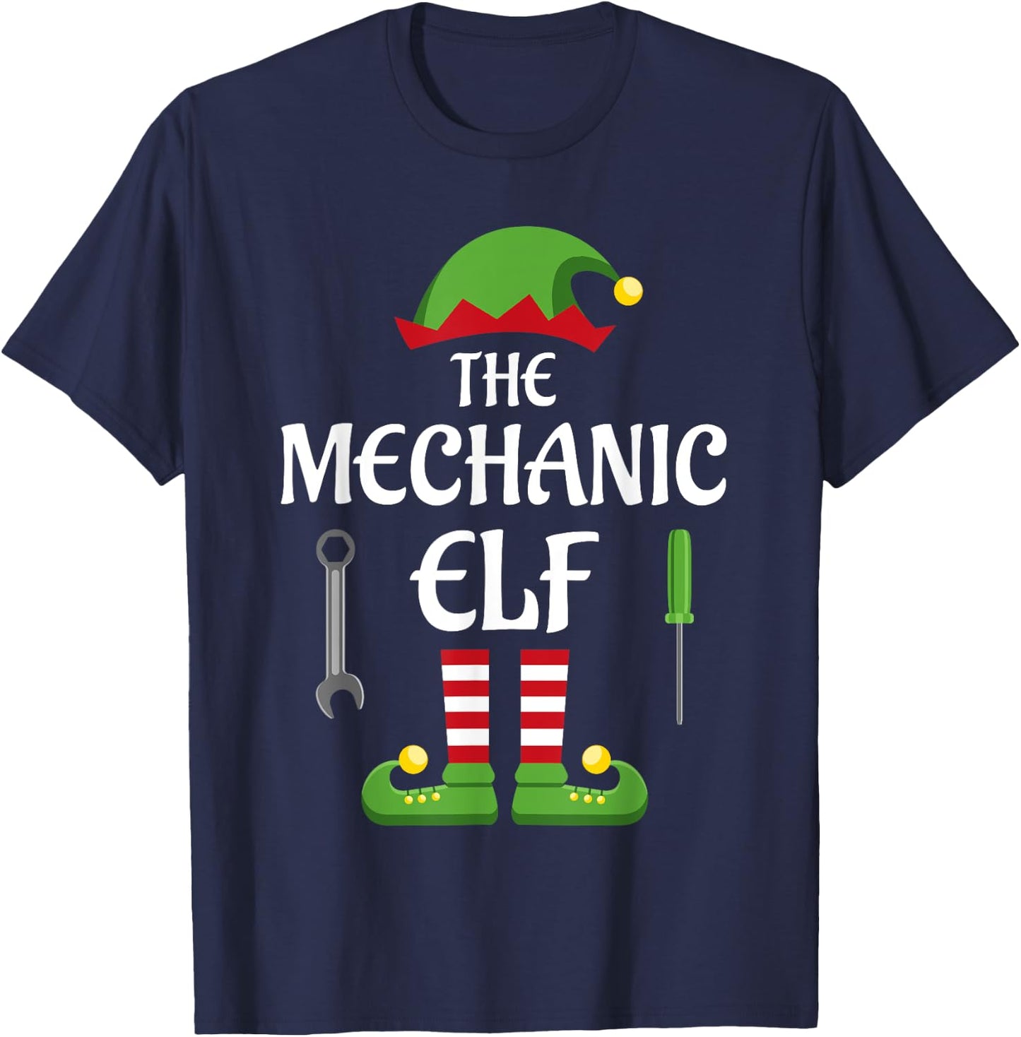 Mechanic Elf Family Matching Group Christmas T-Shirt - T-Shirt | Navy