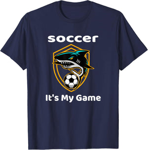 Soccer or Football Team Gift Funny Shark T-Shirt - T-Shirt | Navy