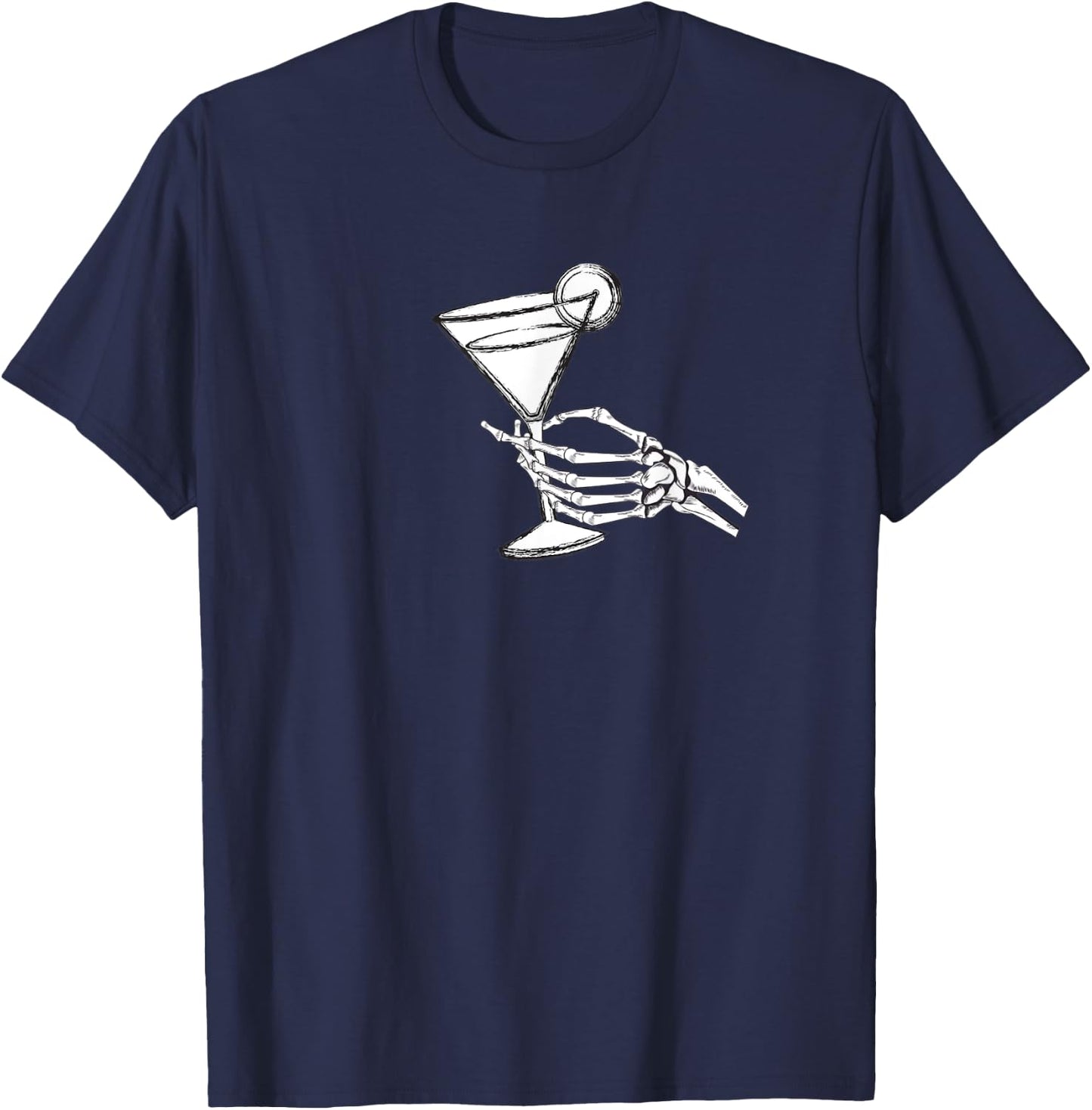 Skull Hand and Martini Glass Cool Skull Rose Goth Gothic T-Shirt - T-Shirt | Navy