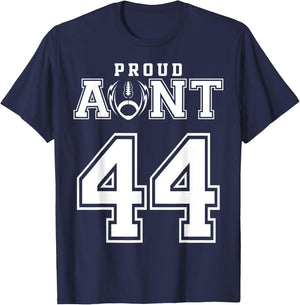 Custom Proud Football Aunt Number 44 Personalized T-Shirt - T-Shirt | Navy