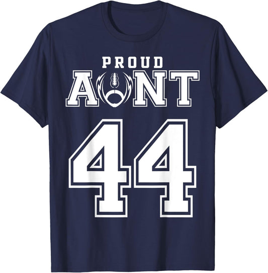 Custom Proud Football Aunt Number 44 Personalized T-Shirt - T-Shirt | Navy
