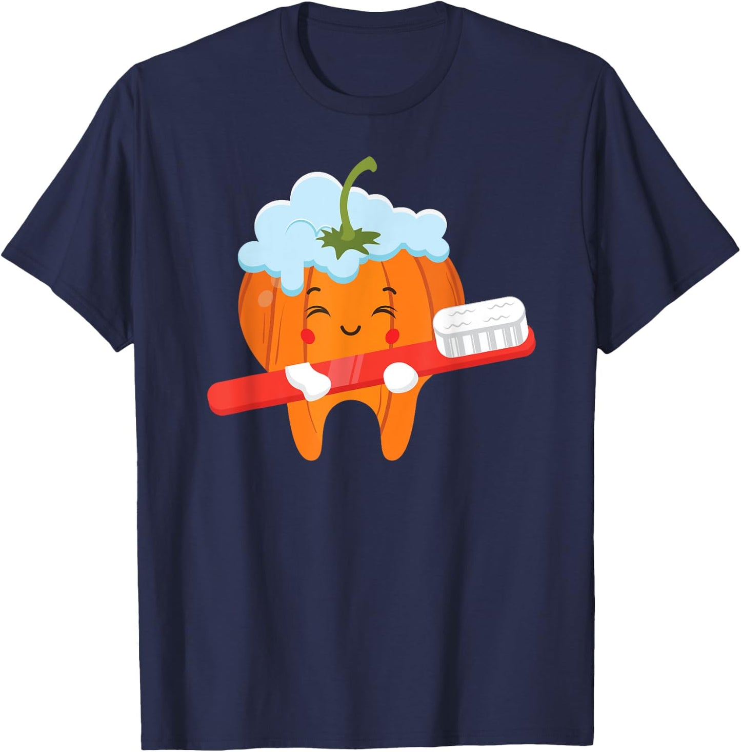 Tooth-brush Pumpkin Lazy DIY Halloween Costume Funny Dental T-Shirt - T-Shirt | Navy