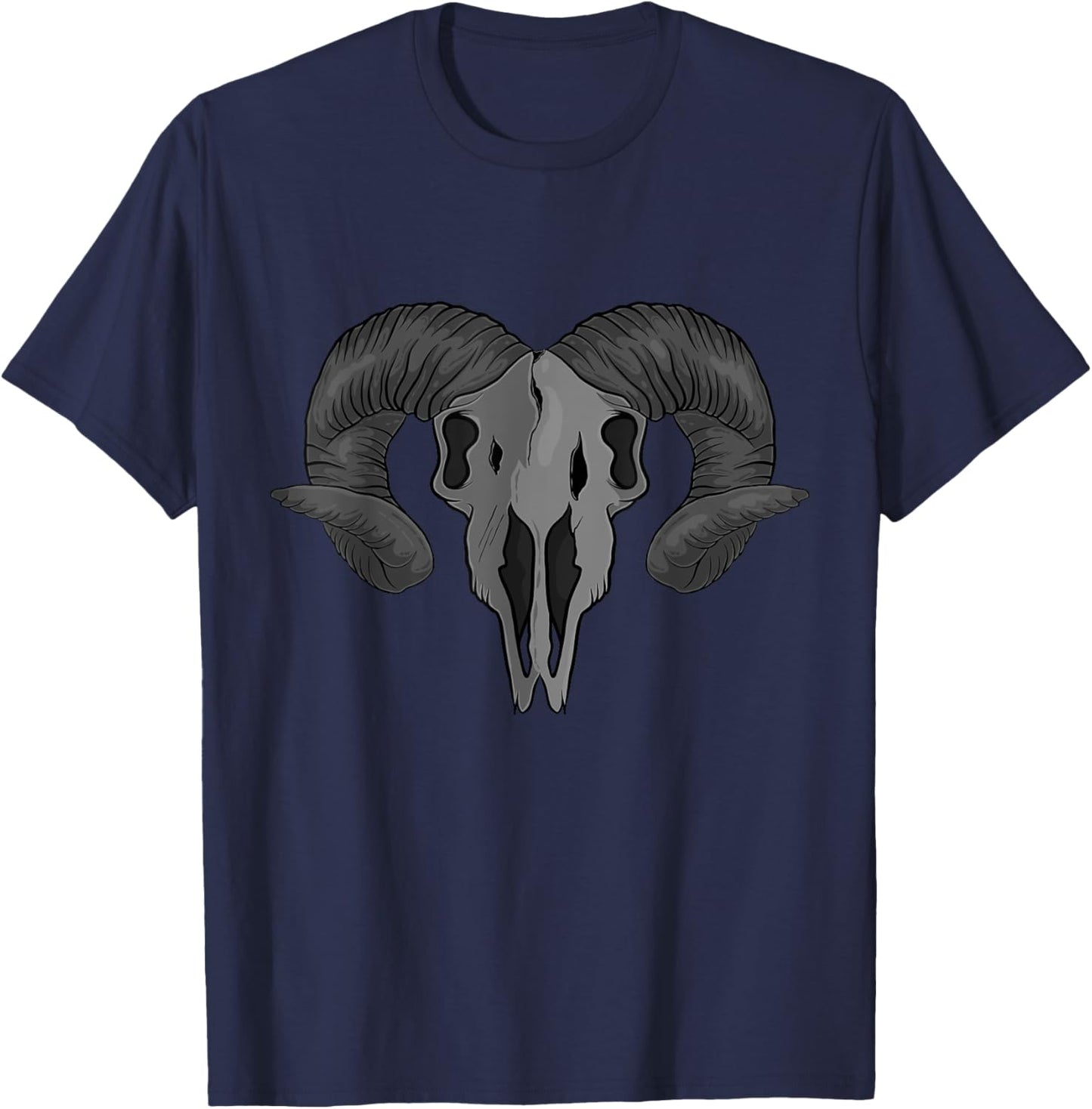 Ram Skull Heavy Metal Rock and Tattoo Lovers Aries Skull T-Shirt - T-Shirt | Navy