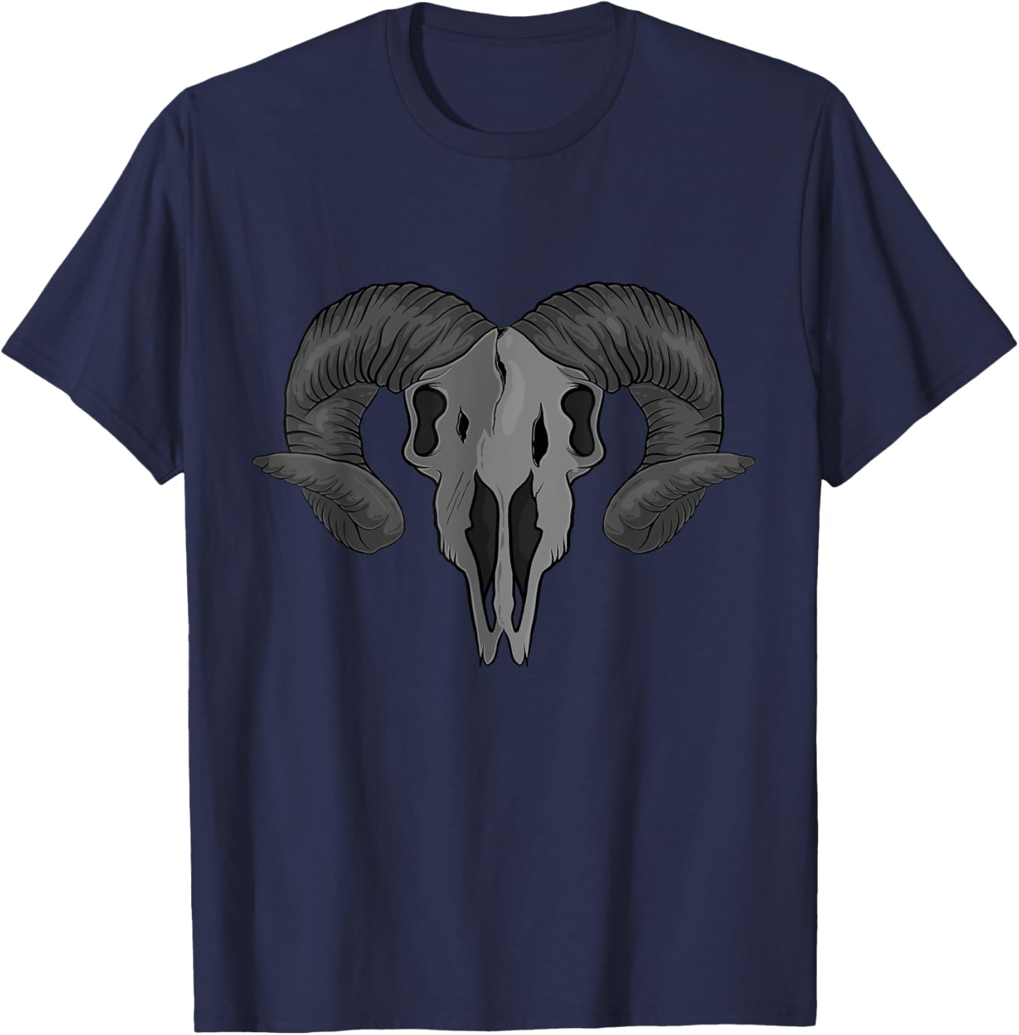 Ram Skull Heavy Metal Rock and Tattoo Lovers Aries Skull T-Shirt - T-Shirt | Navy