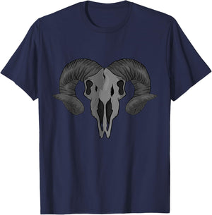 Ram Skull Heavy Metal Rock and Tattoo Lovers Aries Skull T-Shirt - T-Shirt | Navy