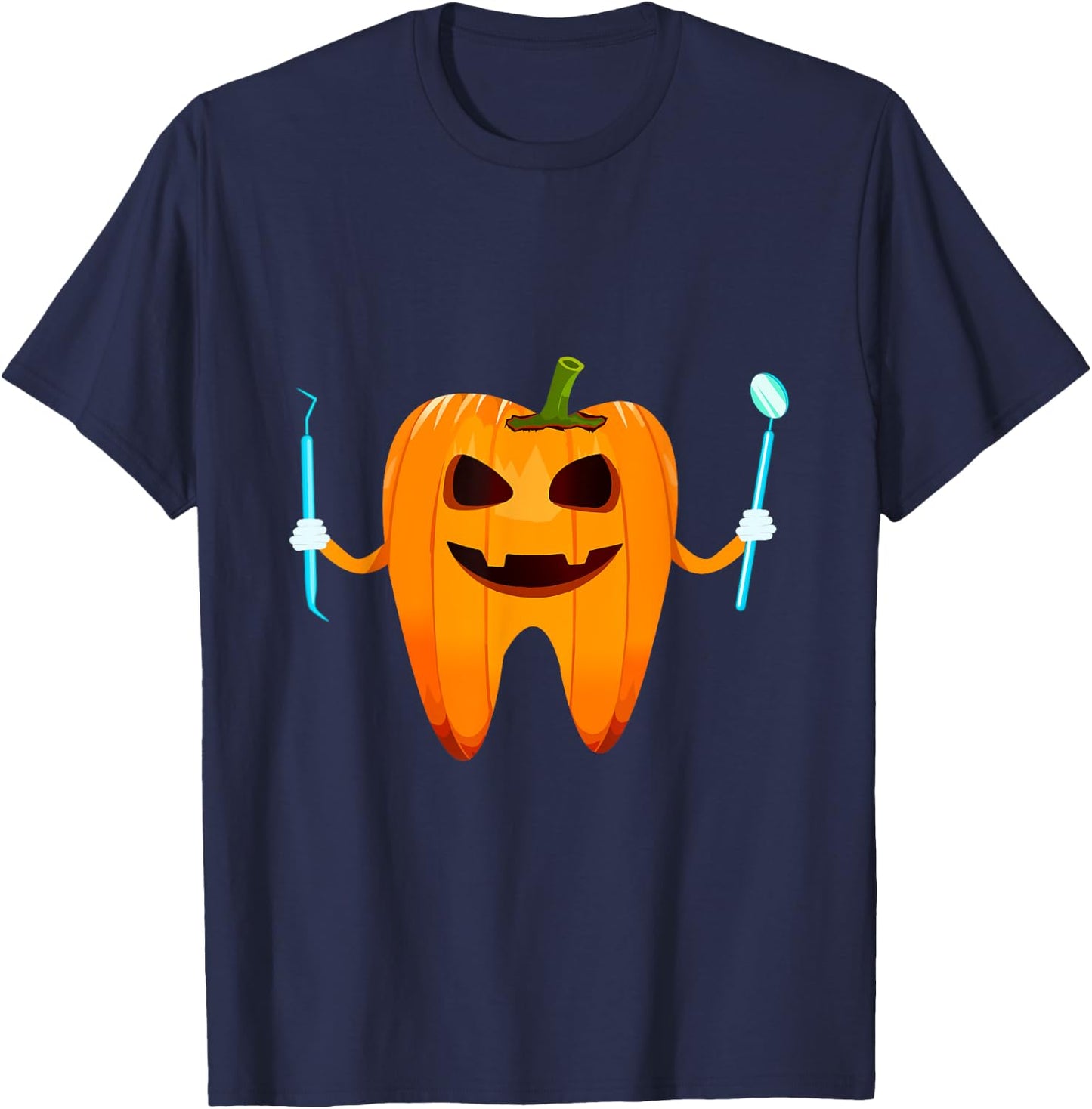 Funny Dental Halloween Tooth Pumpkin Dentist Halloween Gift T-Shirt - T-Shirt | Navy
