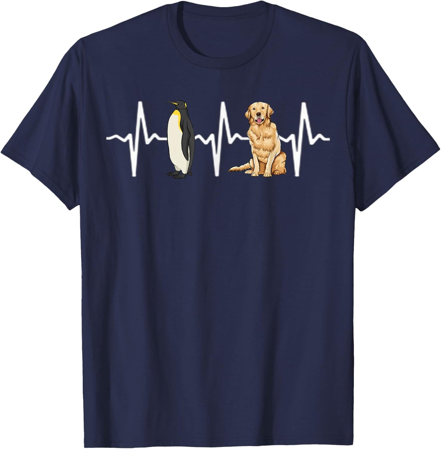 Emperor Penguin Golden Retriever Heartbeat Dog Lover Women Kids T-Shirt - T-Shirt | Navy