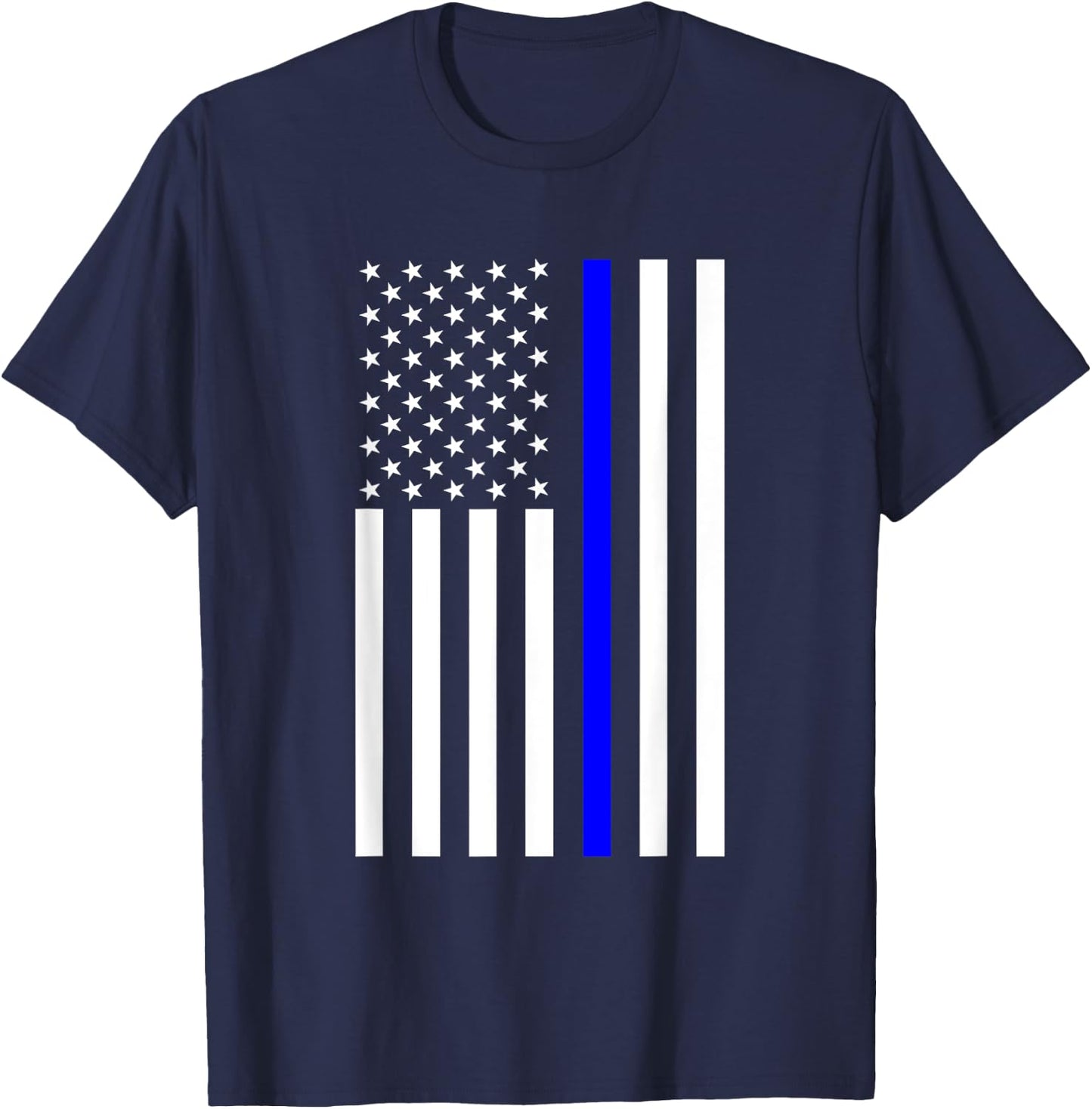 Black and White American Flag Blue Stripe Police T-Shirt - T-Shirt | Navy