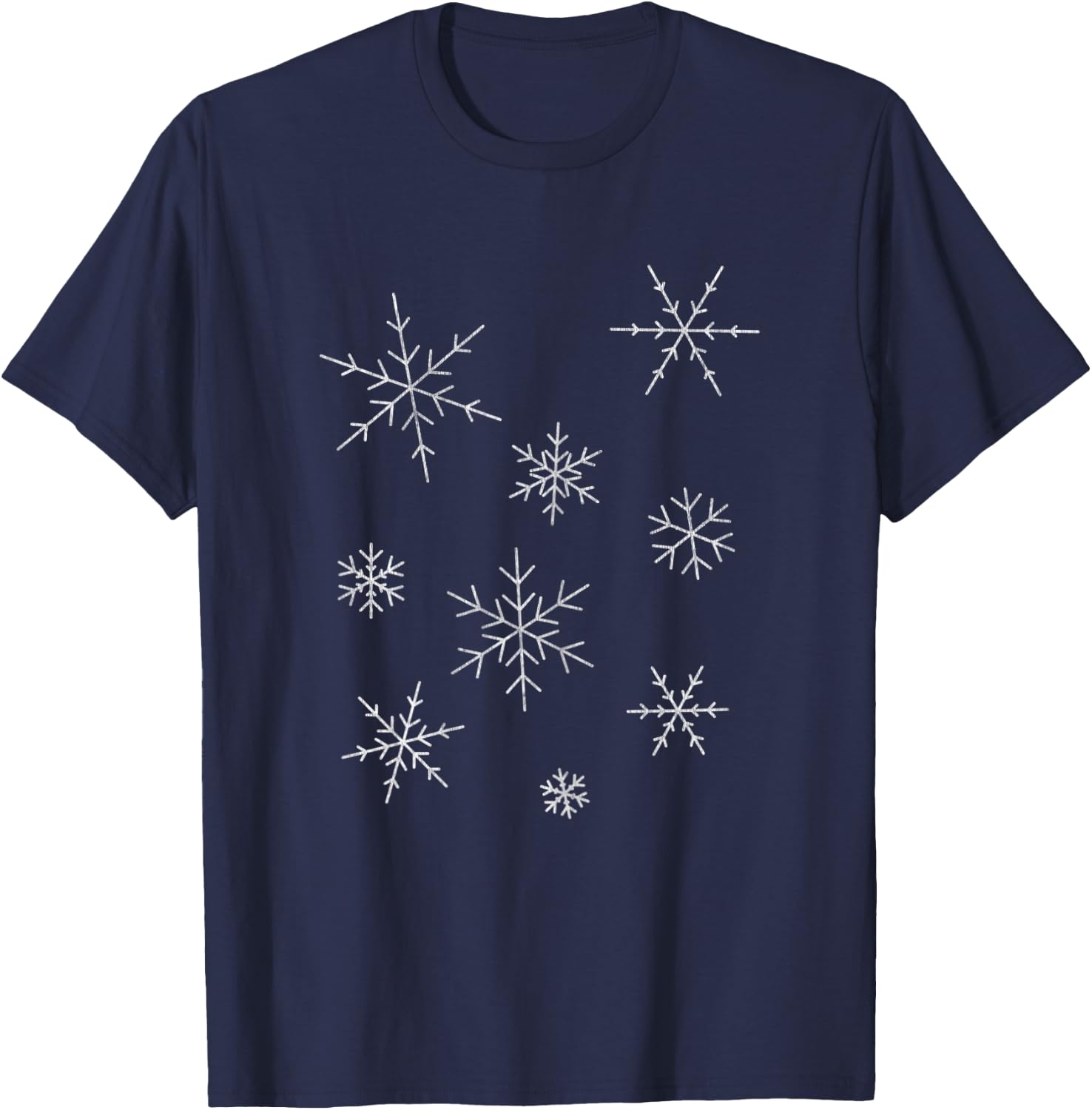 Winter Big White Snowflake Ugly Christmas Distressed T-Shirt - T-Shirt | Navy