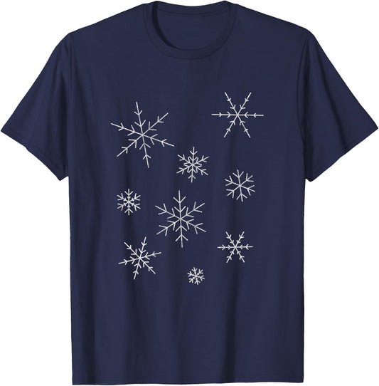 Winter Big White Snowflake Ugly Christmas Distressed T-Shirt - T-Shirt | Navy