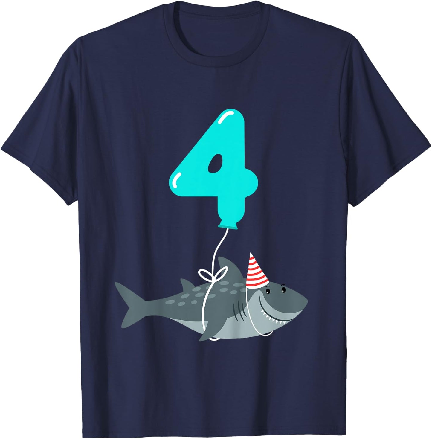 4th Birthday Shark Shirt | Cute 4 Year Old Shark Gift Shirt T-Shirt - T-Shirt | Navy