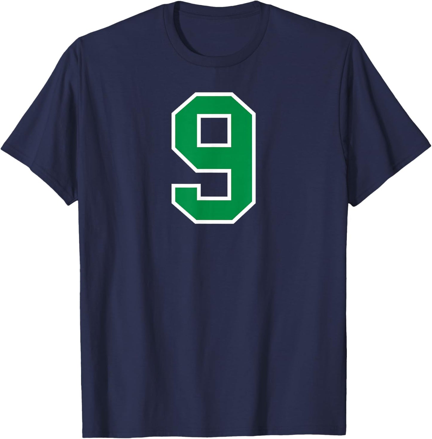 Number #9 Sport White Green Number T-Shirt - T-Shirt | Navy