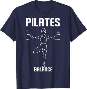 Pilates Teacher Wine Coffee Balance Fitness Exercise Workout Men Women T-Shirt - T-Shirt | Navy