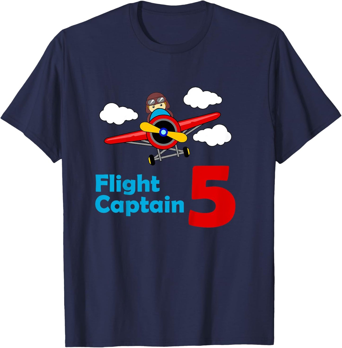 Kids Airplane Birthday 5 year old | Flight Captain Fifth T-Shirt - T-Shirt | Navy