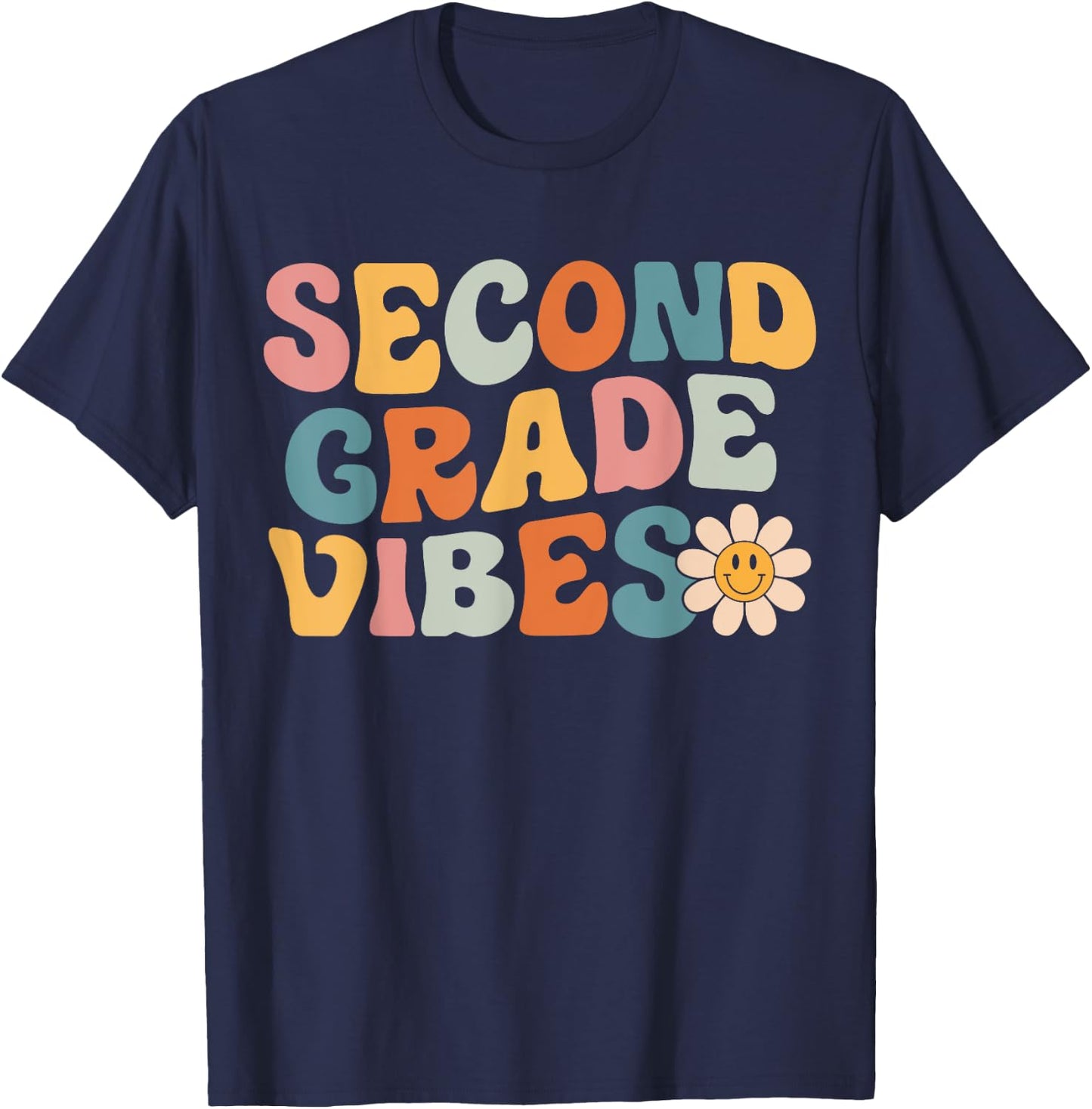 Second Grade Vibes - 2nd Grade Team Retro 1st Day of School T-Shirt - T-Shirt | Navy
