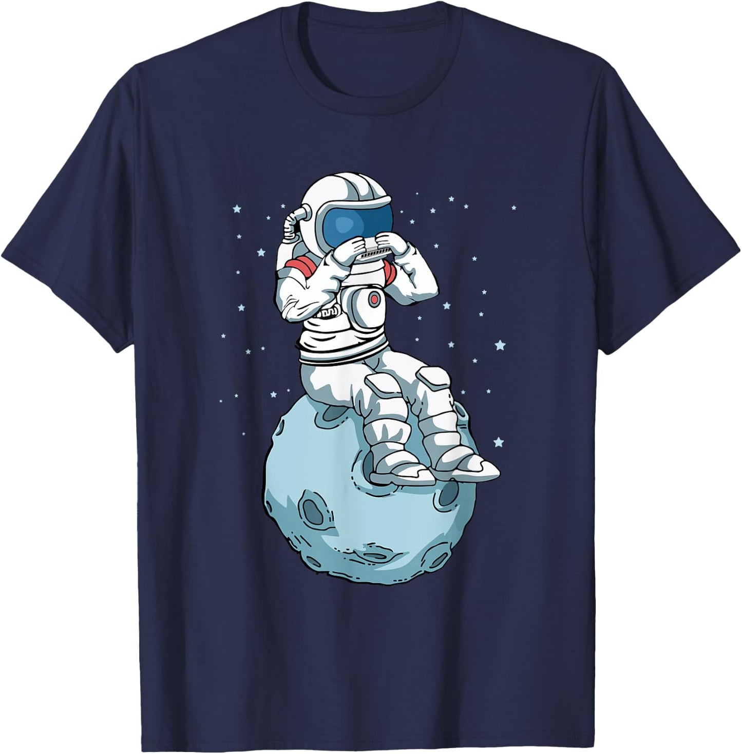 Harmonica Player Kids Astronaut Musician Harmonica T-Shirt - T-Shirt | Navy