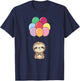 Sloth Flies Up with Colorful Balloons Kawaii Sloths T-Shirt - T-Shirt | Navy