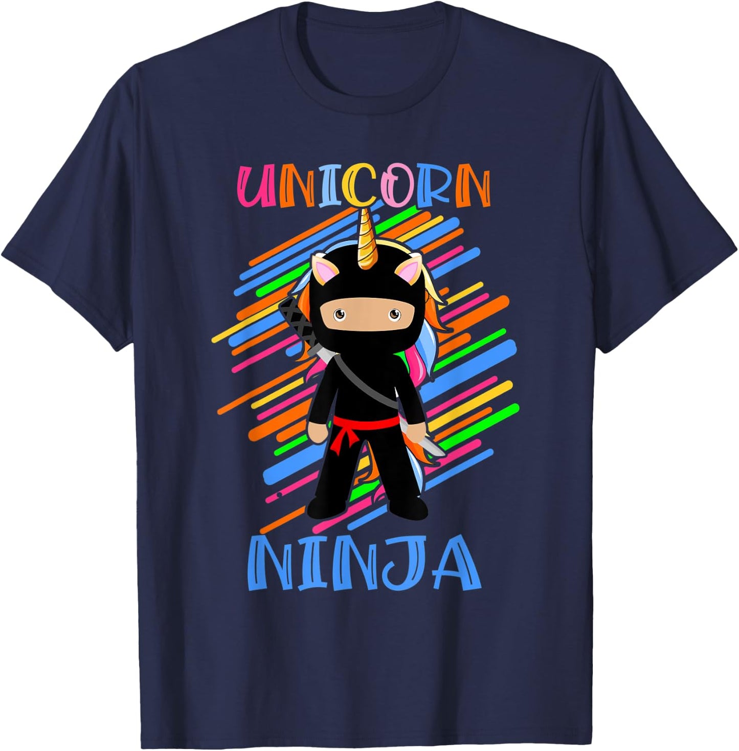 Cute Unicorn Ninja Rainbow Fighter Lover Boys Girls Kids T-Shirt - T-Shirt | Navy
