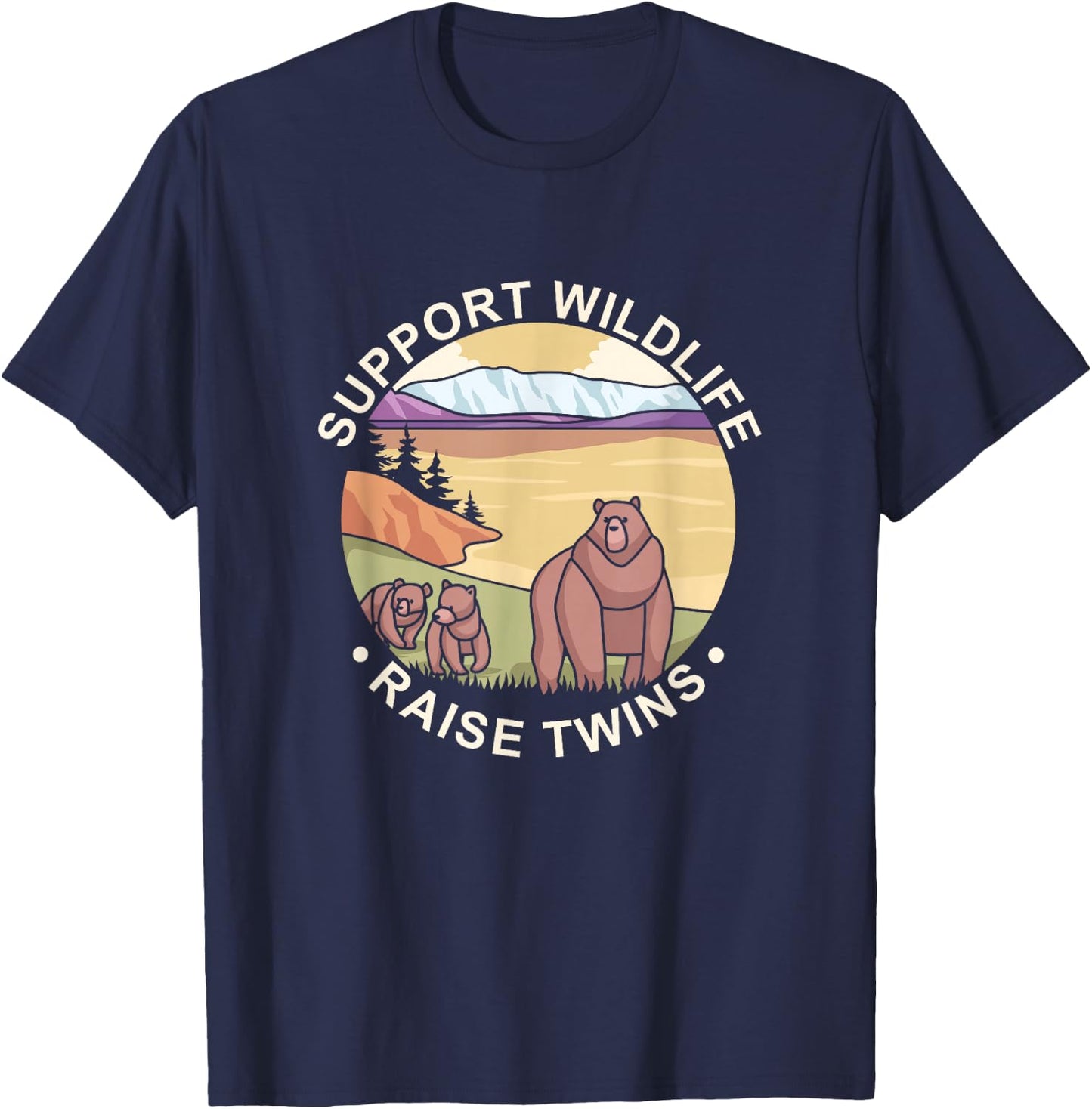 Support Wildlife Raise Twins Future Mom Dad Bears Camping T-Shirt - T-Shirt | Navy