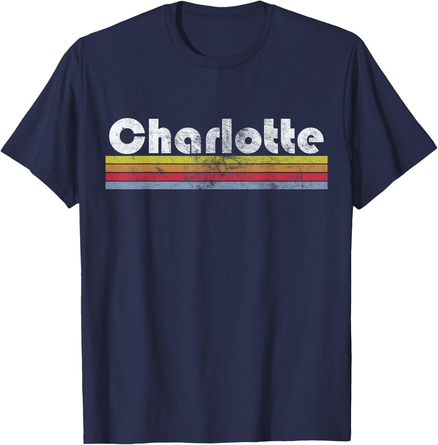 Charlotte NC Retro Vintage Pride 70s 80s 90s Men Women Gift T-Shirt - T-Shirt | Navy