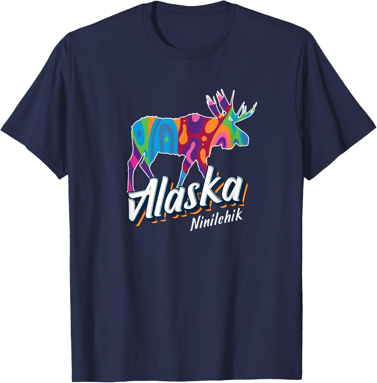Ninilchik Alaska USA Colorful Moose Art Vacation Souvenir T-Shirt - T-Shirt | Navy