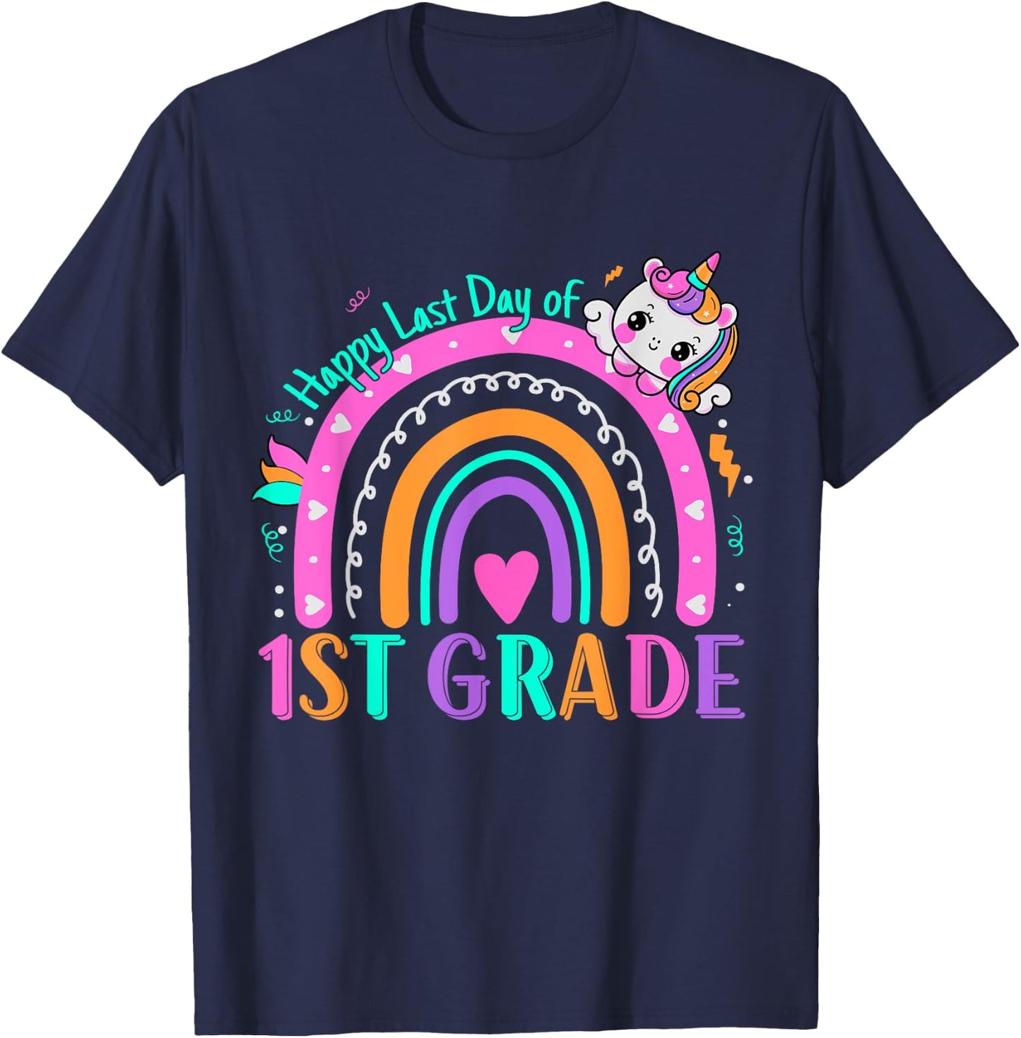 1st Grade Happy Last Day Of School Teacher Students Unicorn T-Shirt - T-Shirt | Navy