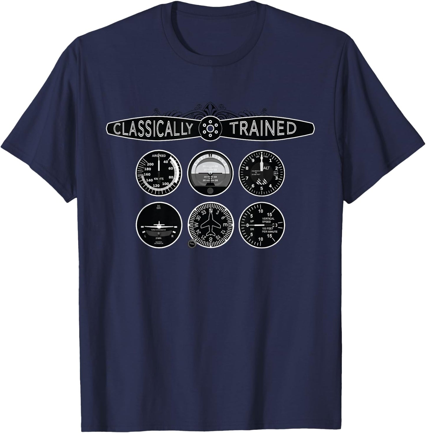 Classically Trained Pilot Six Pack Steam Gauges T-Shirt - T-Shirt | Navy