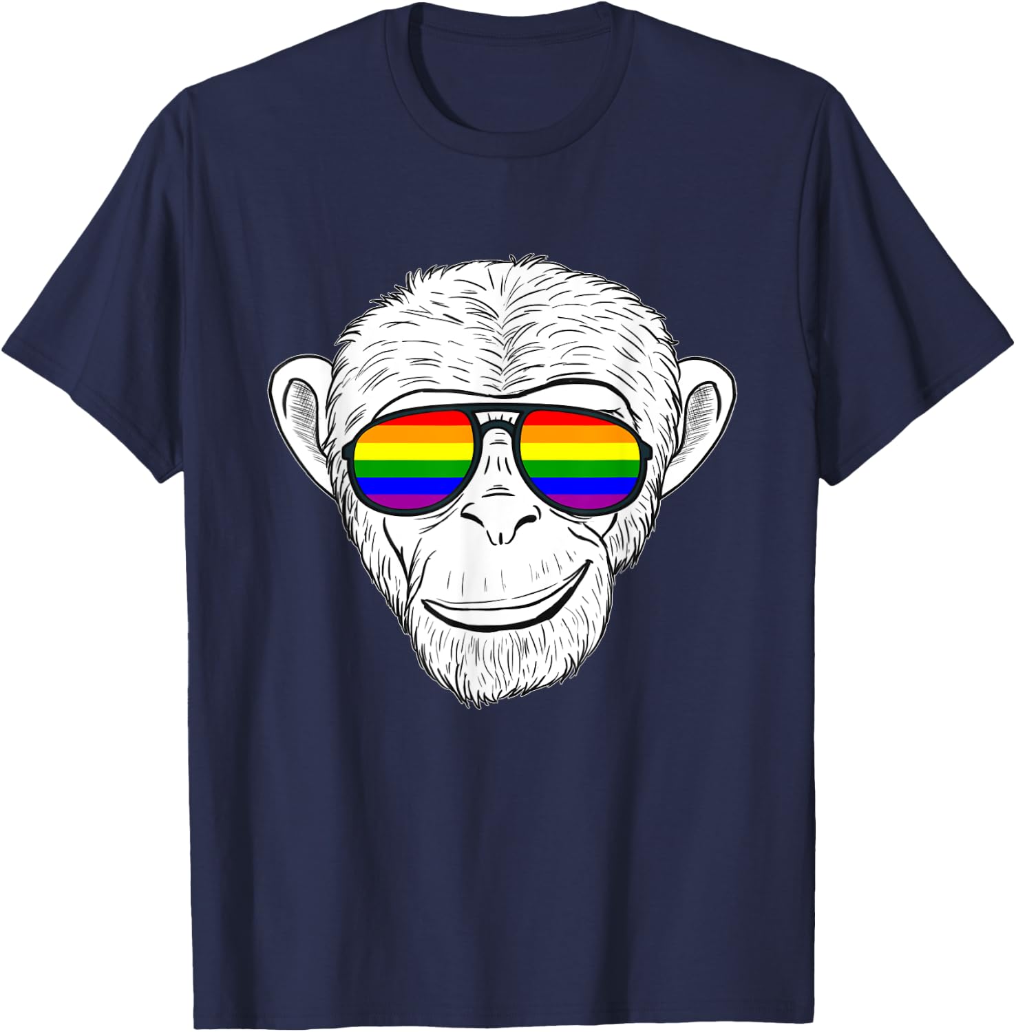 Monkey Chimp With Rainbow Sunglasses Rainbow Monkey T-Shirt - T-Shirt | Navy