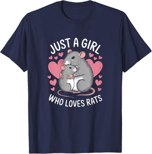 Just A Girl Who Loves Rats Kids Girls Women Rat Lover T-Shirt - T-Shirt | Navy
