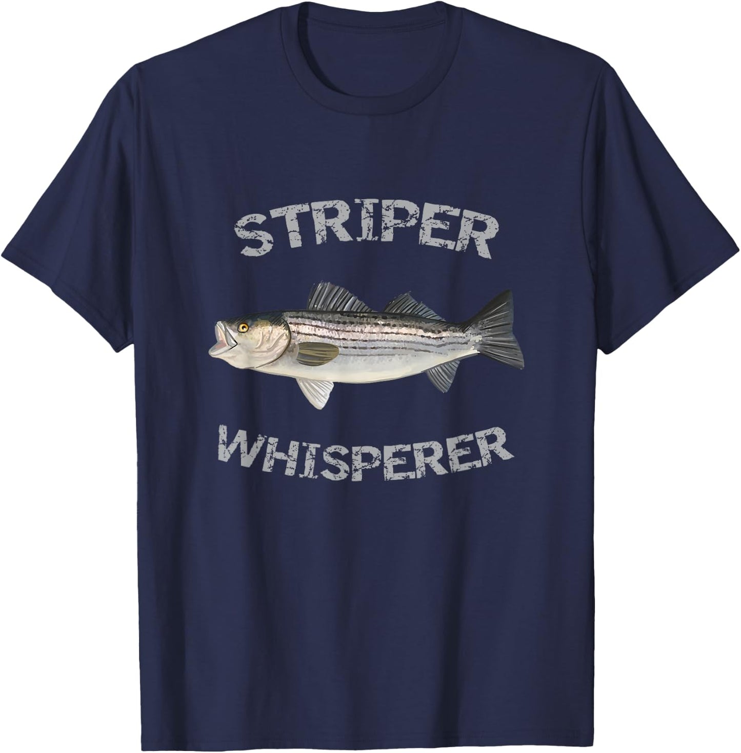 Reel Striper Fishing Shirts Striper Whisperer Striped Bass Black -Adults Classic Fit Short Sleeve Cotton, Polyester Fishing Small T-Shirt - T-Shirt | Navy