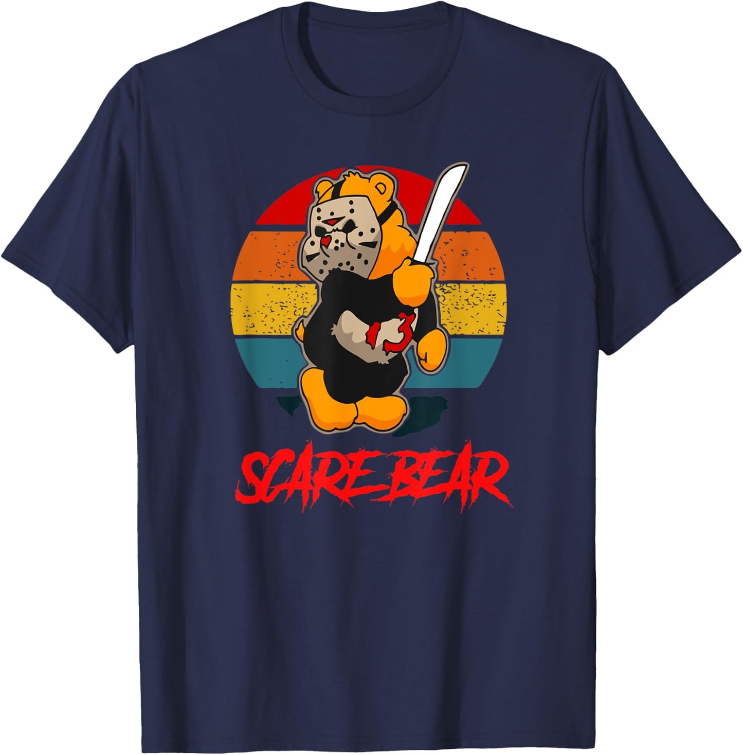 Scare Bear Horror Bear With Knife Spooky Halloween T-Shirt - T-Shirt | Navy