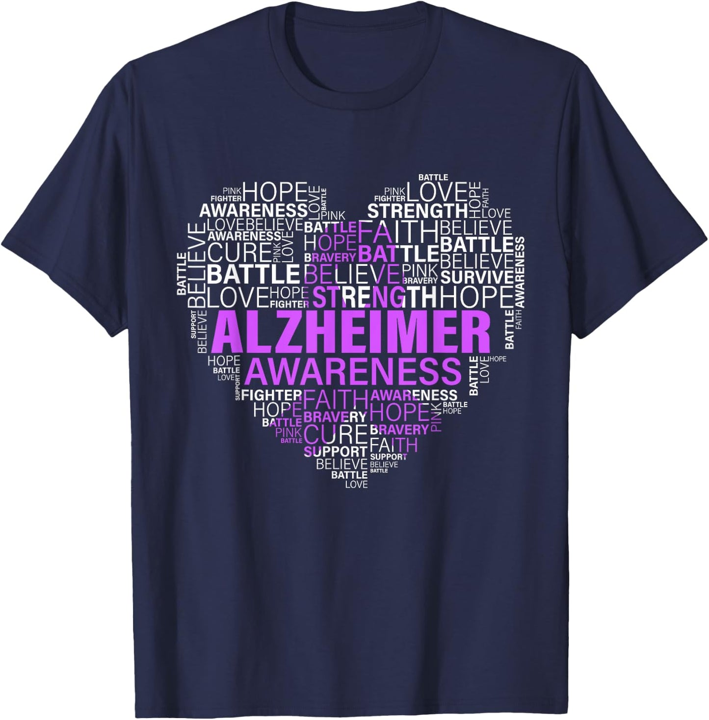 Alzheimer Awareness Words Support Proud Alzheimer Warrior T-Shirt - T-Shirt | Navy