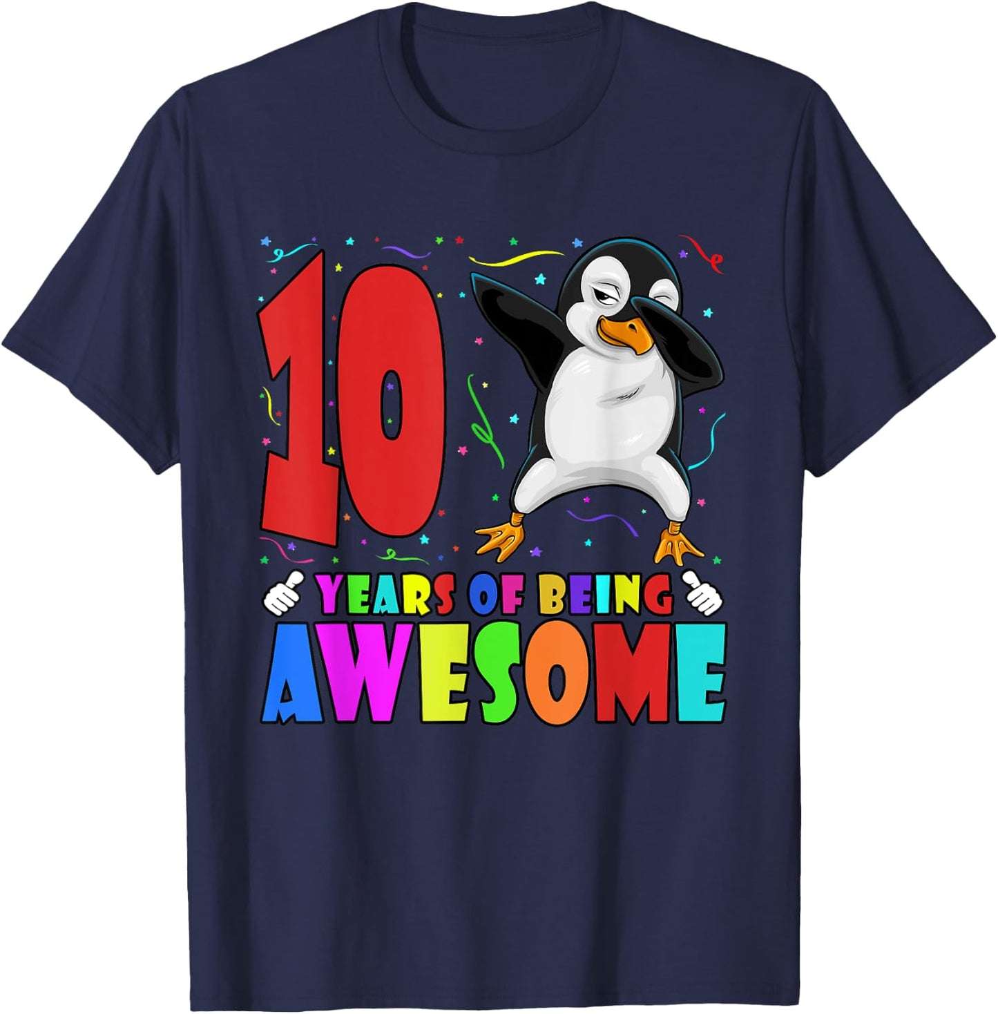 10th Birthday Party Dabbing Penguin 10 Years Old Girls Boys T-Shirt - T-Shirt | Navy