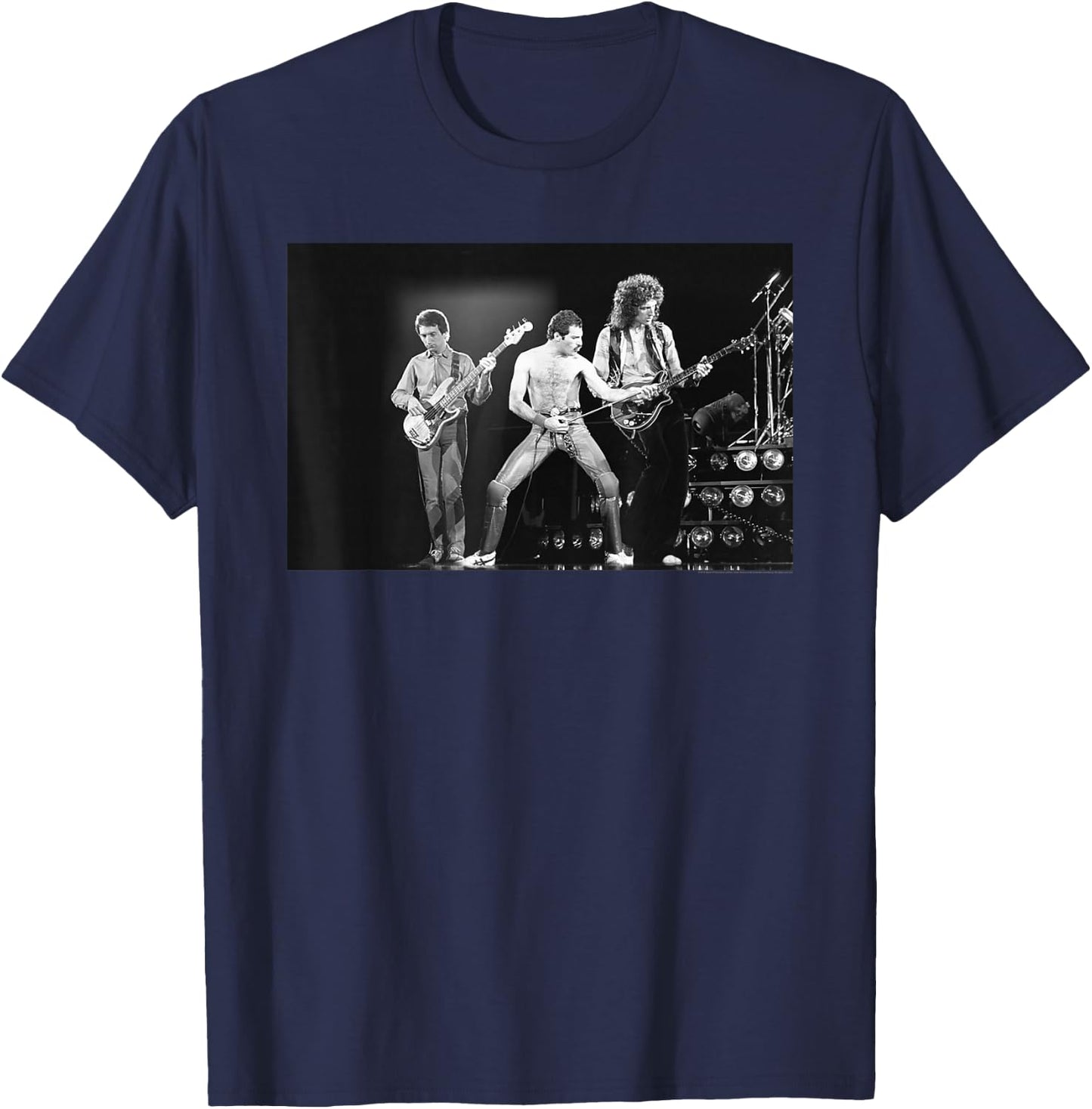 Queen Official Freddie Mercury Live B&W Photo T-Shirt - T-Shirt | Navy