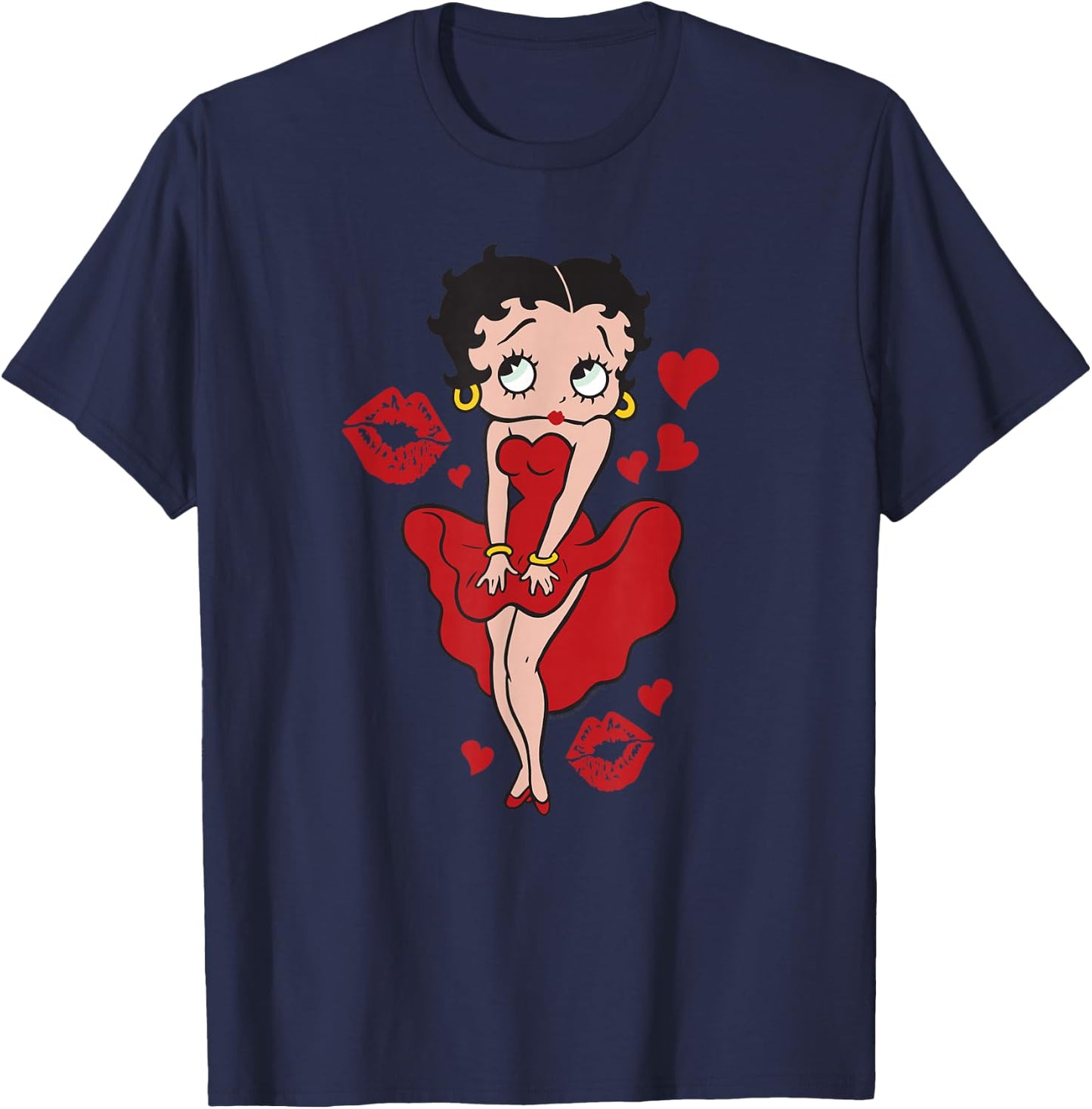 Betty Boop Red Dress Red Lips Small T-Shirt - T-Shirt | Navy