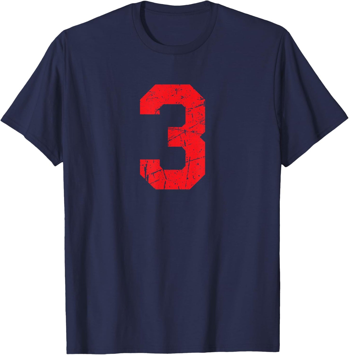 Number #3 Sport Red Distressed Number T-Shirt - T-Shirt | Navy