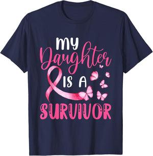 My Daughter Is A Survivor Breast Cancer Awareness Butterfly T-Shirt - T-Shirt | Navy