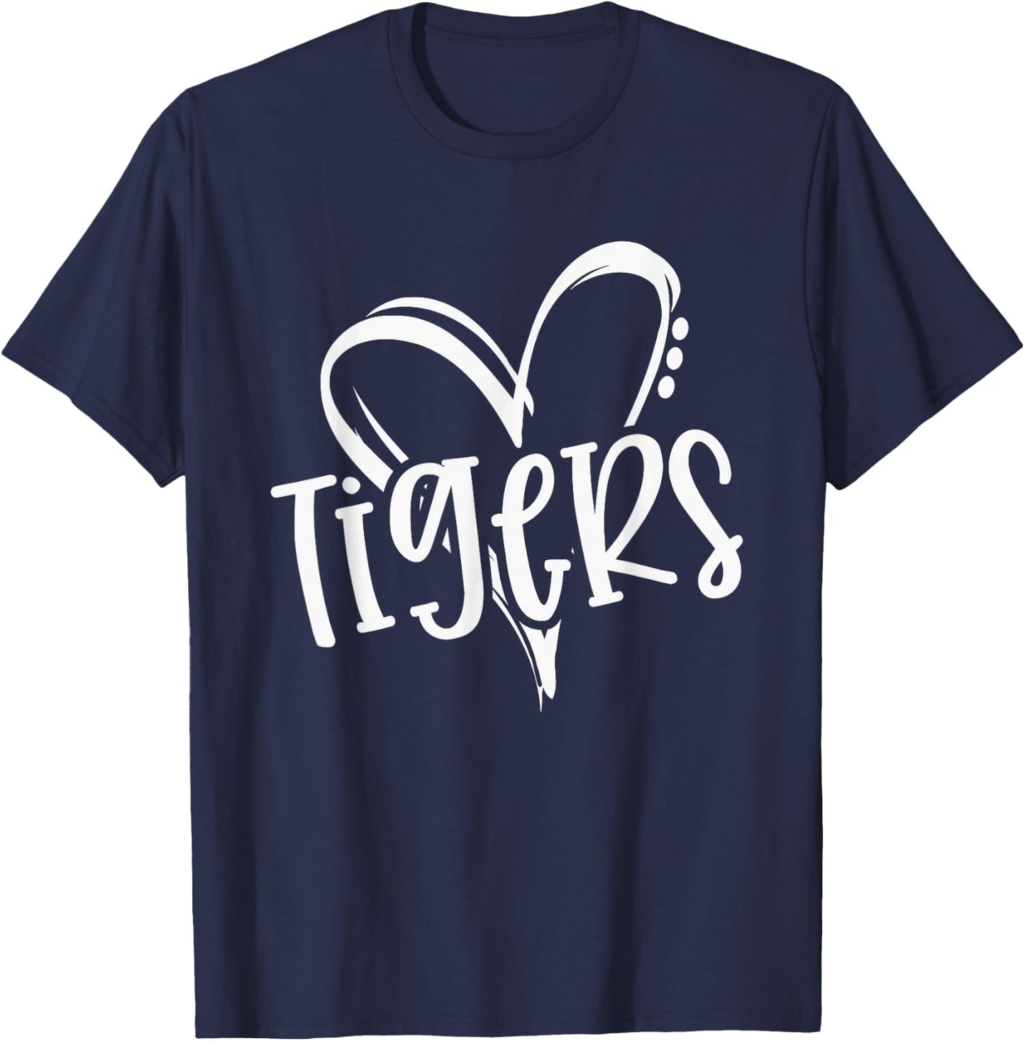 Tigers School Sports Fan Team Spirit Heart T-Shirt - T-Shirt | Navy