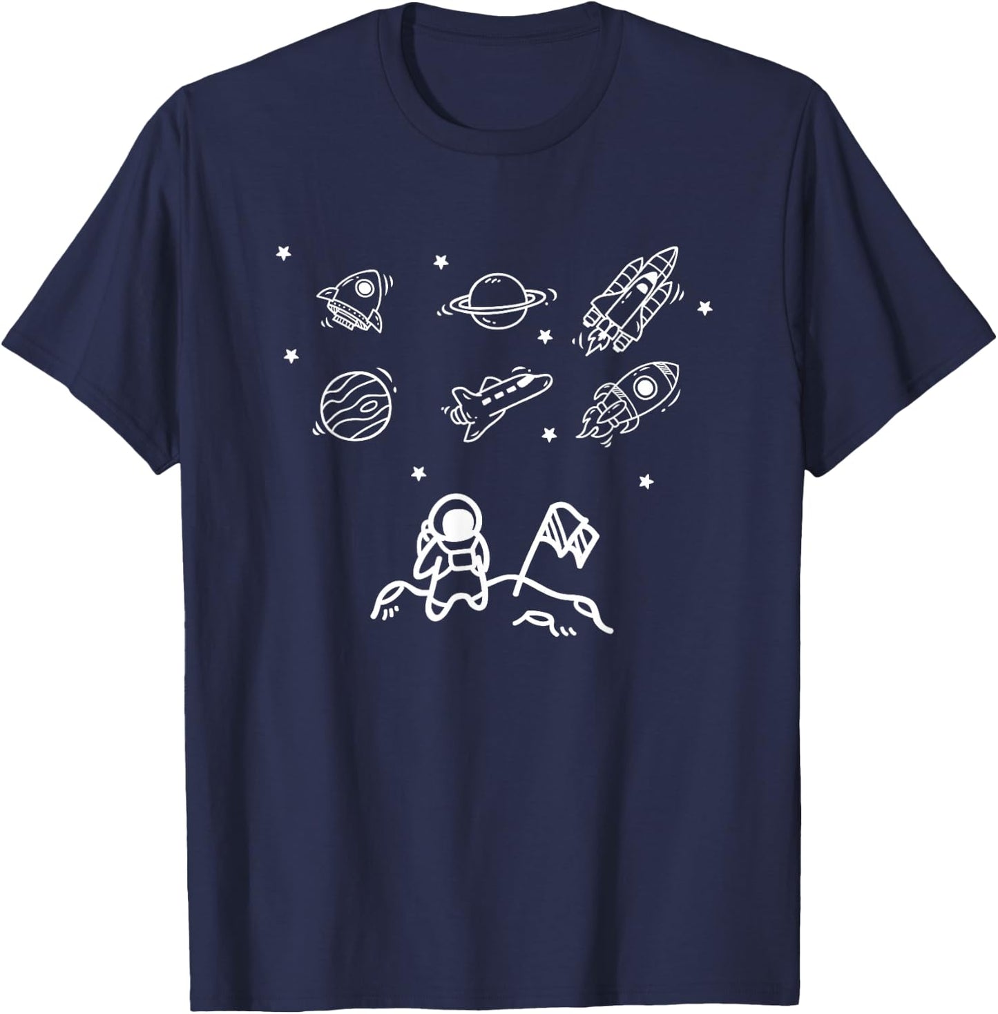 Rocketship Space Explorer Astronaut Moon Landing Aviation T-Shirt - T-Shirt | Navy