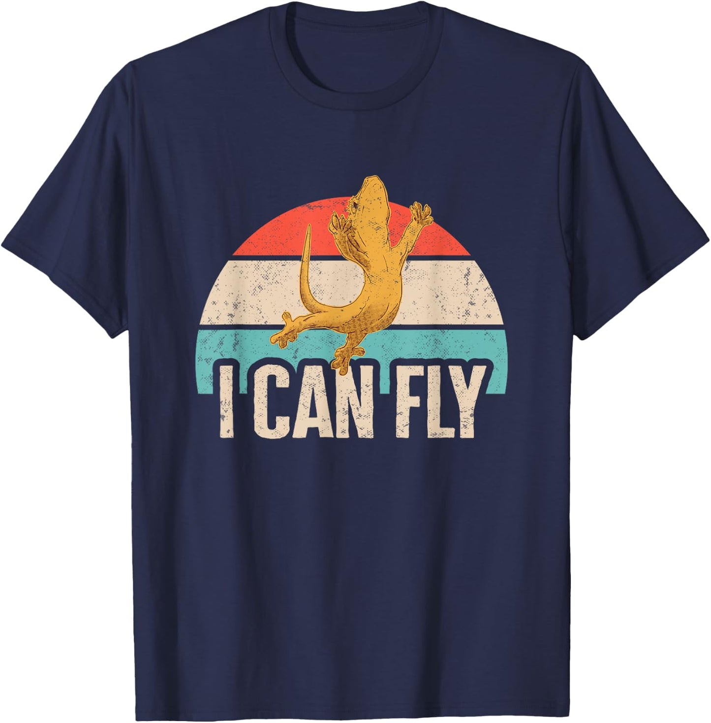 Reptile Lizard Gifts & Crested Gecko Shirts I Can Fly Retro Crested Gecko Black -Adults Small Classic Fit Short Sleeve Cotton 60% Polyester 40% T-Shirt - T-Shirt | Navy