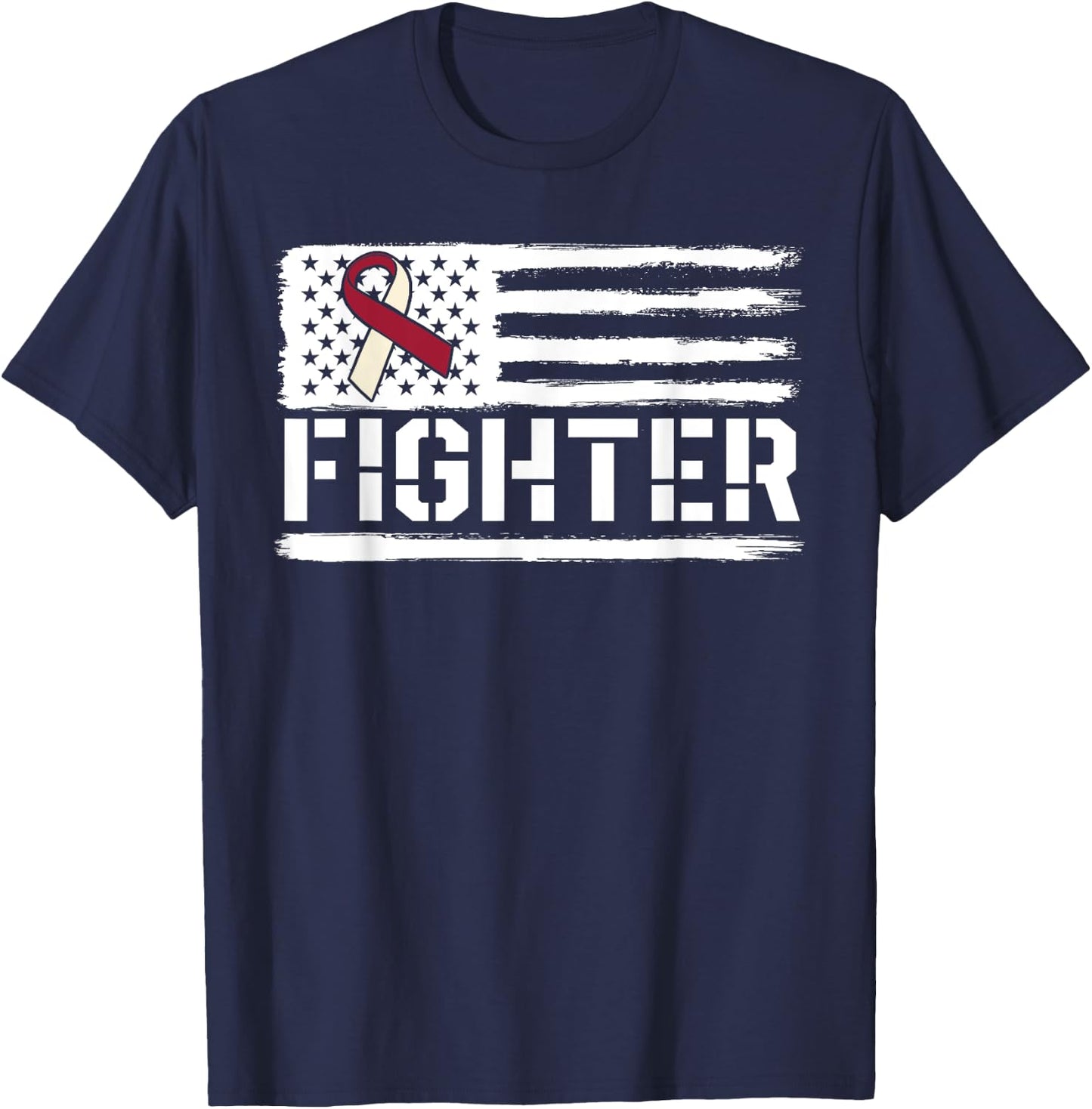 Oral Cancer Awareness Throat Head Neck Fighter American Flag T-Shirt - T-Shirt | Navy