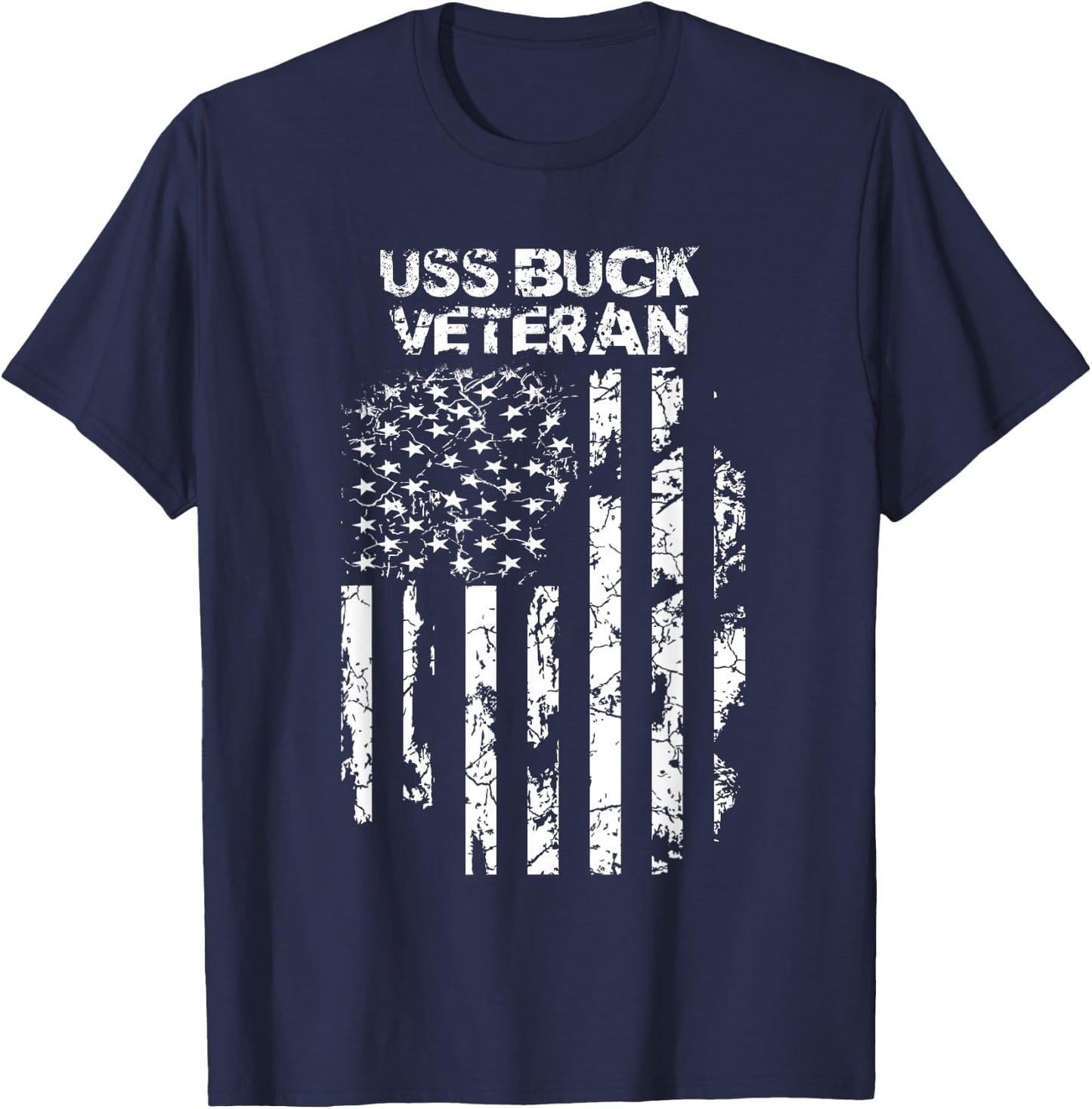 USS Buck Military Veteran Distressed USA Flag T-Shirt - T-Shirt | Navy