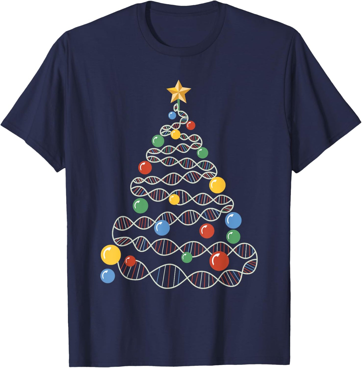 DNA Christmas Tree Funny Science Puns Christmas Teacher T-Shirt - T-Shirt | Navy