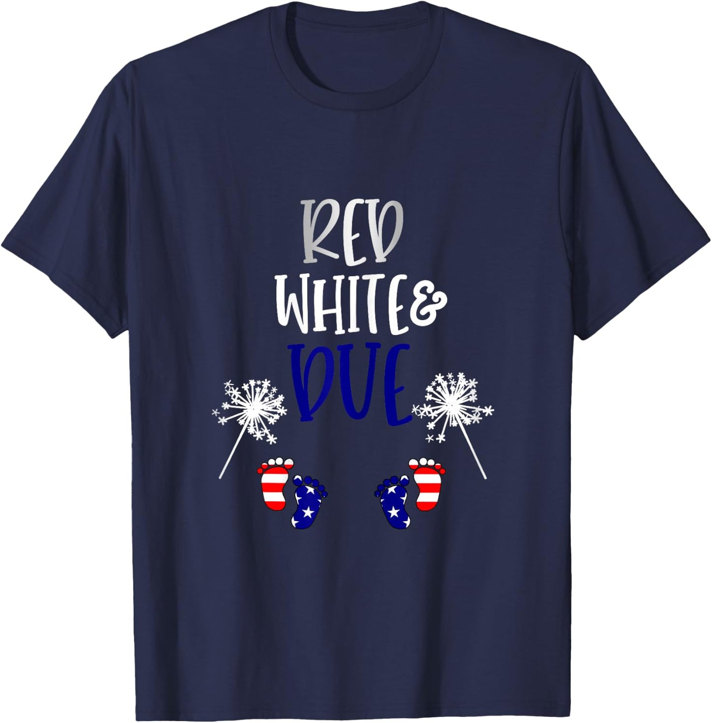 Red White and Due 4th of July Pregnancy Pregnant with Twins T-Shirt - T-Shirt | Navy