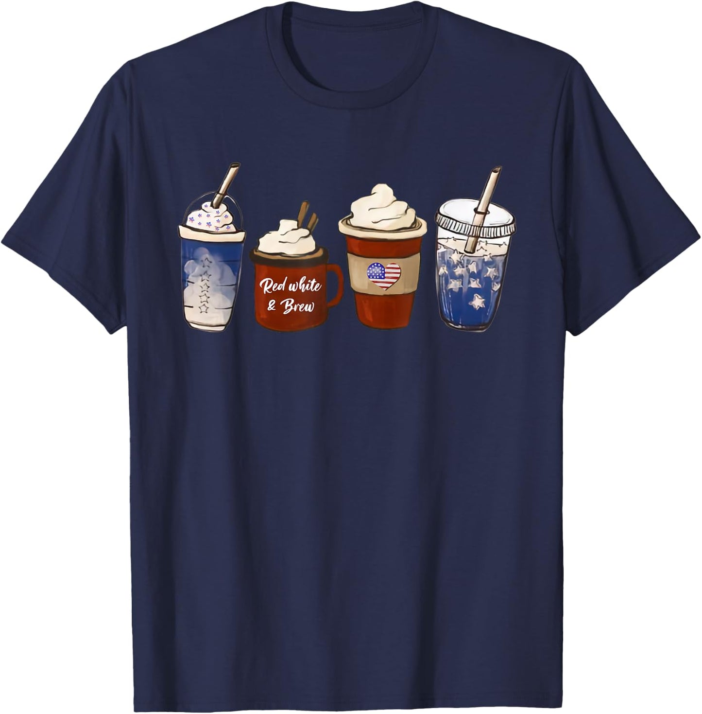 America Coffee 4th of July Red White Brew Latte Patriotic T-Shirt - T-Shirt | Navy