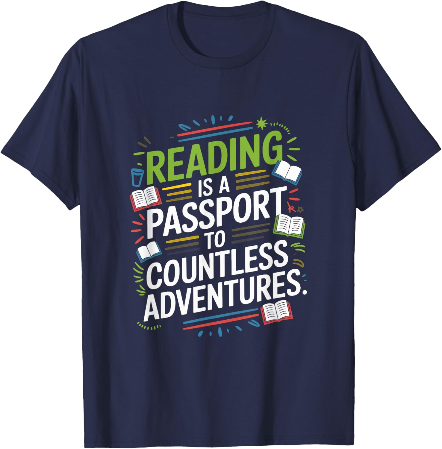 Reading is a passport to countless adventures, Librarian T-Shirt - T-Shirt | Navy