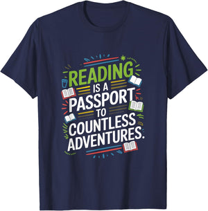 Reading is a passport to countless adventures, Librarian T-Shirt - T-Shirt | Navy