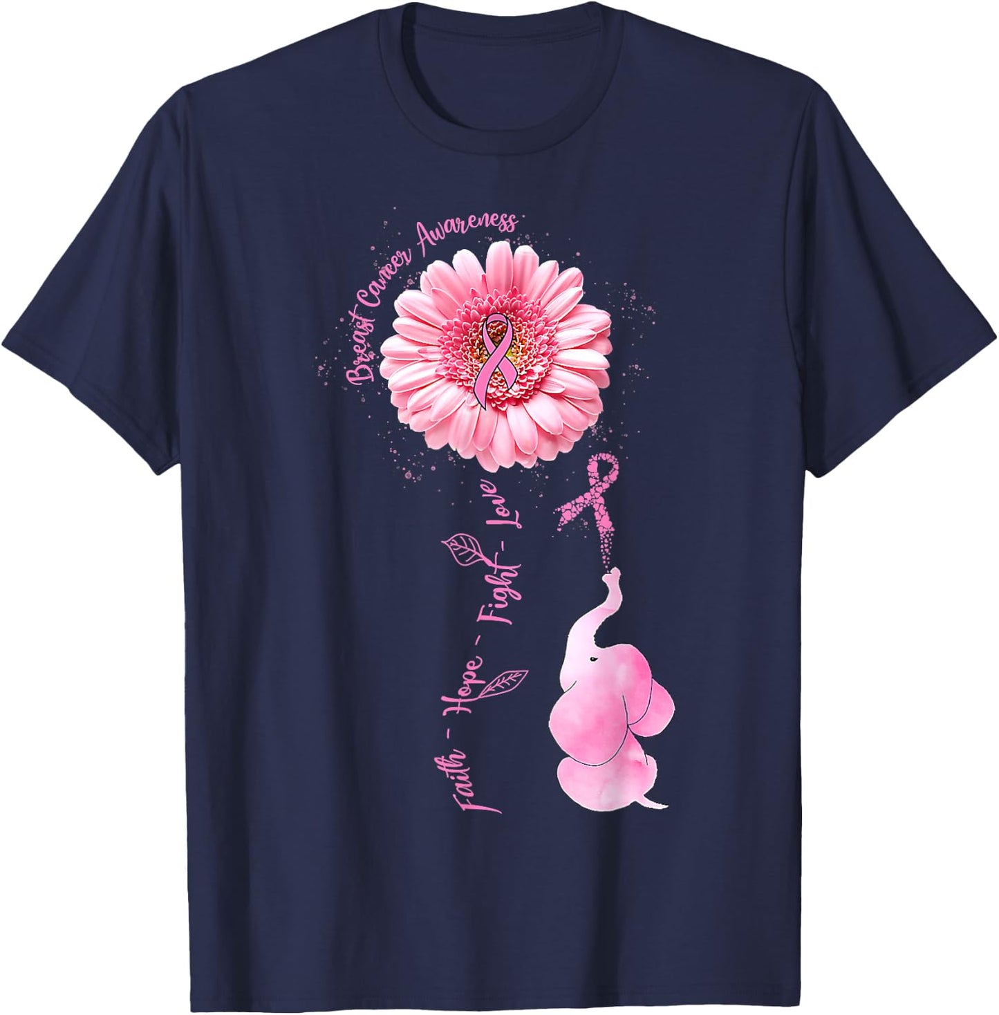Elephant Faith Hope Love Breast Cancer Awareness Month T-Shirt - T-Shirt | Navy