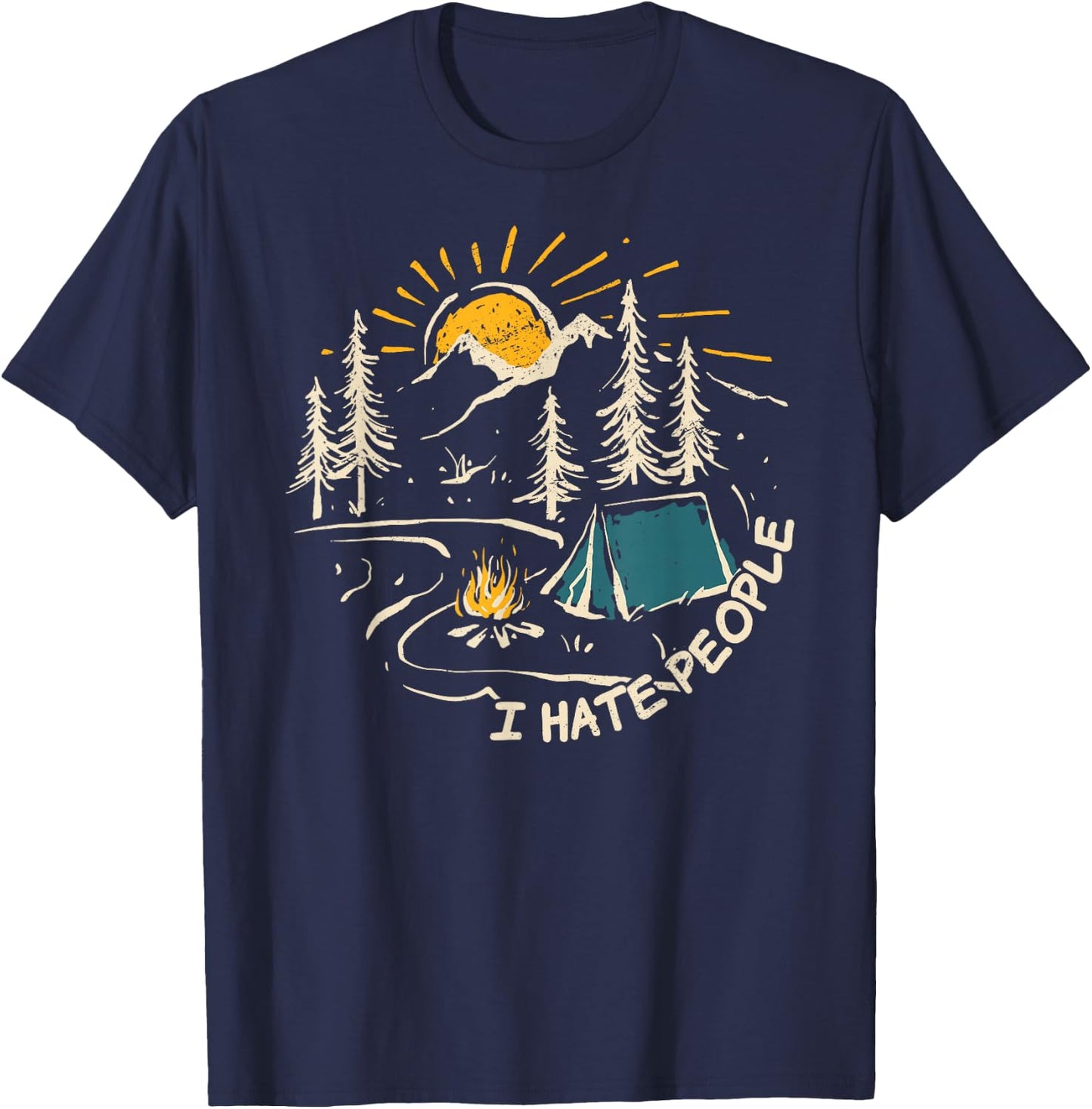 CAMPING I Hate People Vintage Hiking Outdoor Retro Camper T-Shirt - T-Shirt | Navy